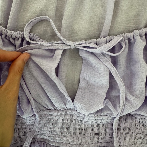 Free People Lolita Top Lavender‎ Purple Sheer Long Sleeve Ruffle Smocked Medium - Picture 3 of 11